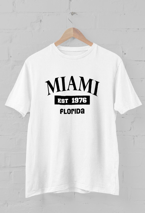 Miami Florida Baskılı Bisiklet Yaka Erkek Tişört