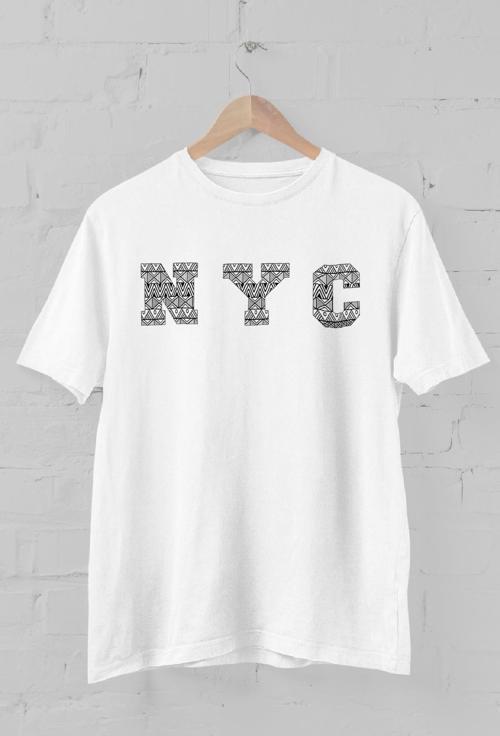 new york city etnik desen Baskılı Bisiklet Yaka Erkek Tişört