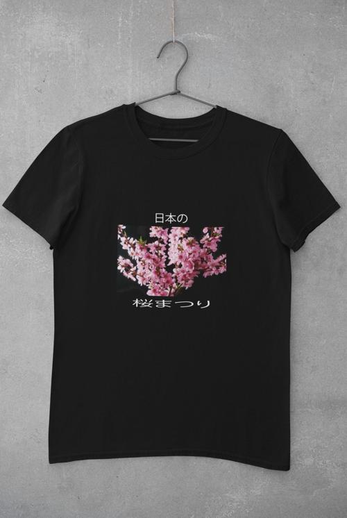 Japon kiraz çiçeği Baskılı, Pamuklu Bisiklet Yaka Erkek Tişört