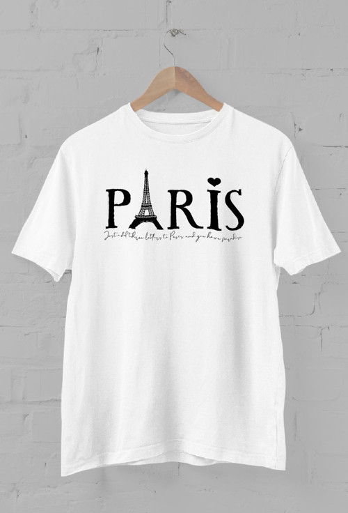 Paris Eyfel Kulesi Baskılı Bisiklet Yaka Erkek Tişört