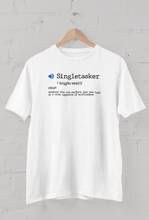 Uydurma Kelimeler Sözlüğü "Singletasker" Baskılı Bisiklet Yaka Erkek Tişört
