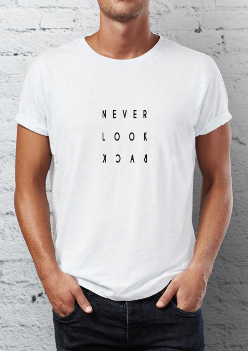 Never Look Back Baskılı Bisiklet Yaka Erkek Tişört