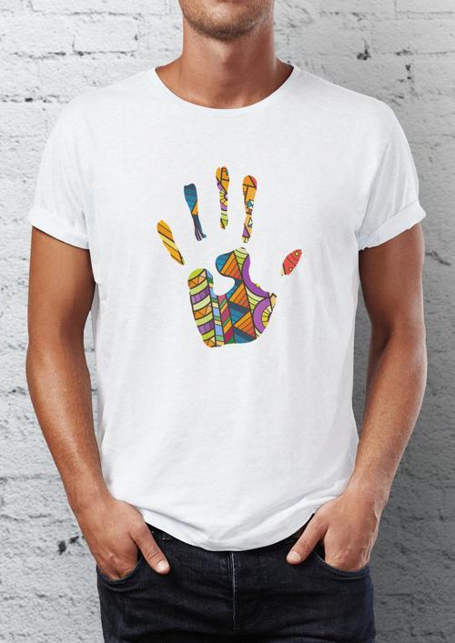 Avuç Baskılı Bisiklet Yaka Erkek Tişört