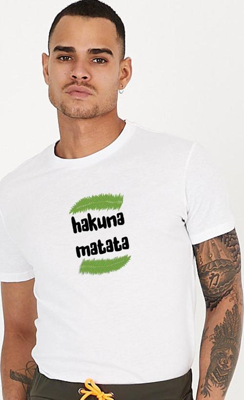 Hakuna Matata Slogan Baskılı Bisiklet Yaka Erkek Tişört
