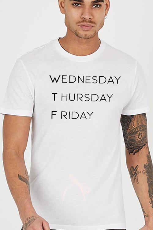 Wednesday Thursday Friday Baskılı Bisiklet Yaka Erkek Tişört