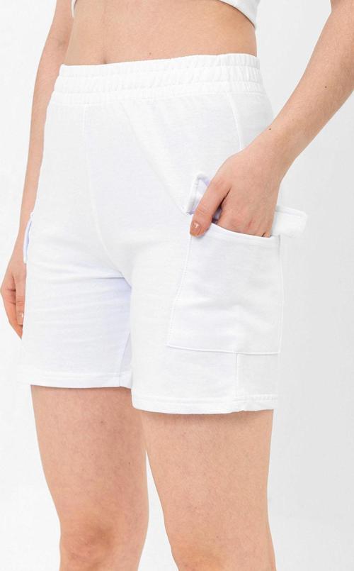 Beli lastikli 2 iplik Örme  %100 Pamuk Kargo Cepli Kadın Şort
