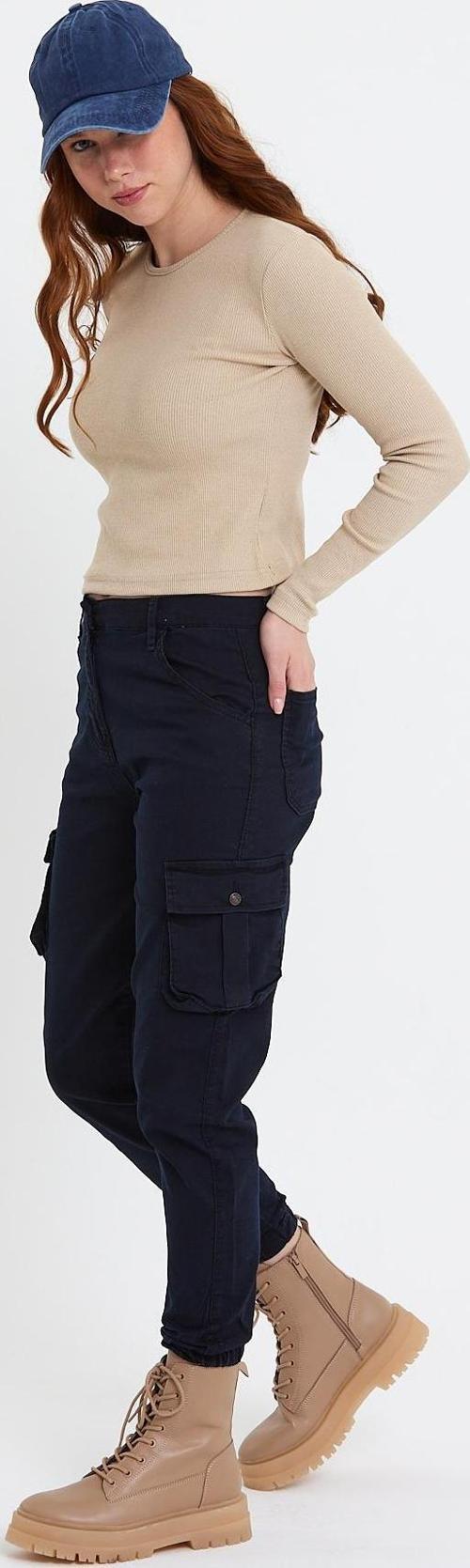 Jogger Rahat Kalıp Paça Lastikli Kargo Cepli Gabardin Kadın Pantolon