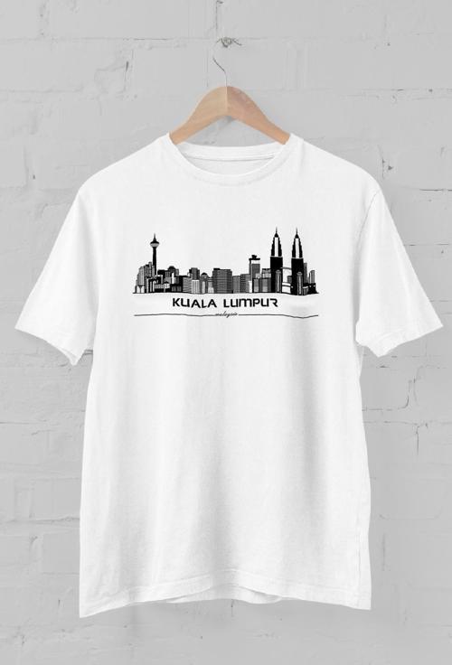 Kuala Lumpur silüeti Baskılı Bisiklet Yaka Erkek Tişört