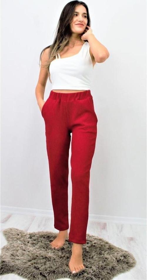Kadın Yumuşak Dokulu Yüksel Bel Beli Lastikli Esnek Rahat Pantolon 3273160