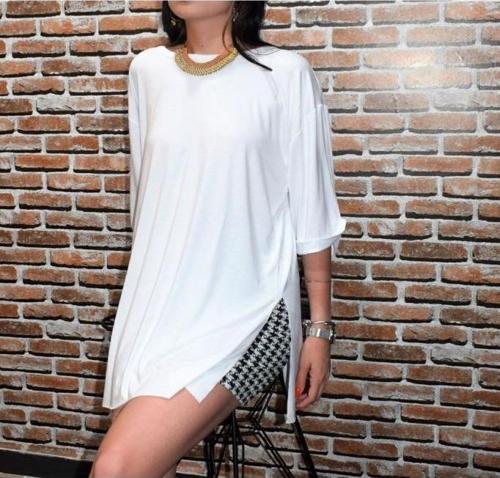 Kadın Yarım Kollu Salaş Bol Oversize Uzun Tunik T-shirt 324150