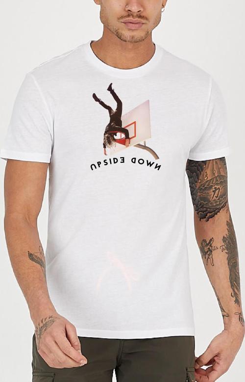Upside Down Basketbol Baskılı Bisiklet Yaka Erkek Tişört