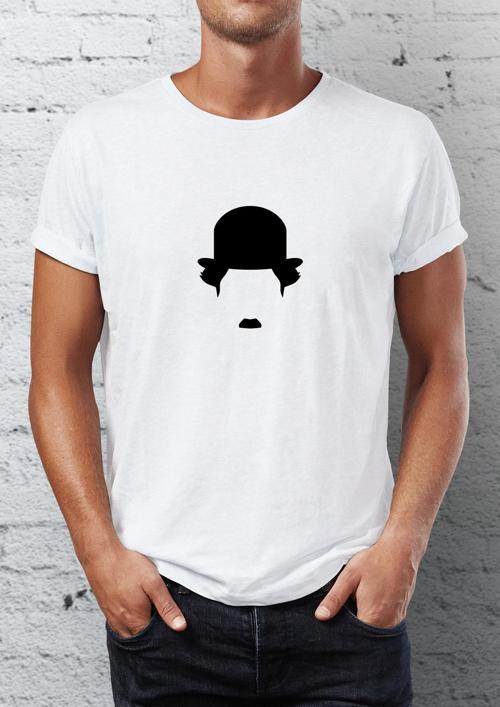 Charlie Chaplin Baskılı Bisiklet Yaka Erkek Tişört