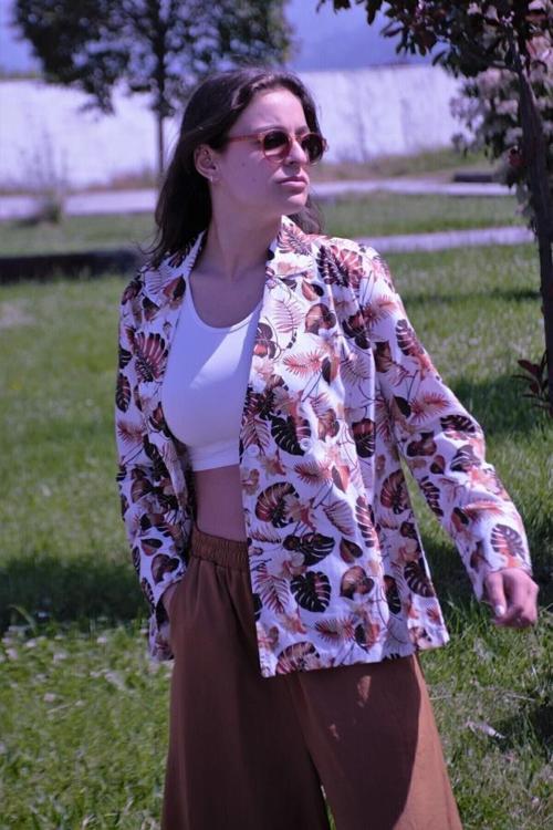 Kadın Bol Kesim Keten Oversize Rahat Ceket 3371200