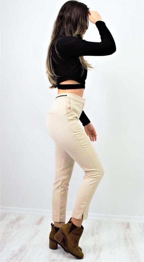 Kadın Beli Lastikli Arka Ve Yan Cepli Kumaş Kalem Dar Kalıp Bilek Boy Pantolon 3186220