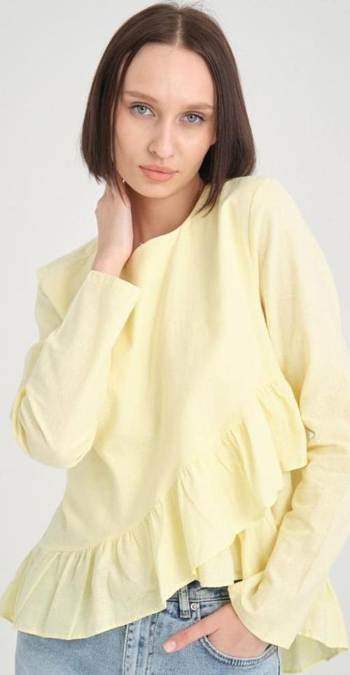 Kadın Fırfırlı, Arkası Uzun Pamuk Keten Rahat Kesim Bluz 3571210