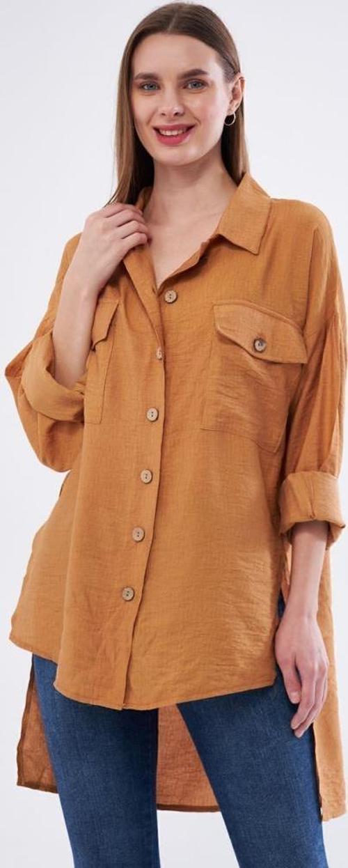 Kadın Oversize Arkası Uzun Pileli Uzun Kollu Uzun Keten Gömlek Tunik 3524310