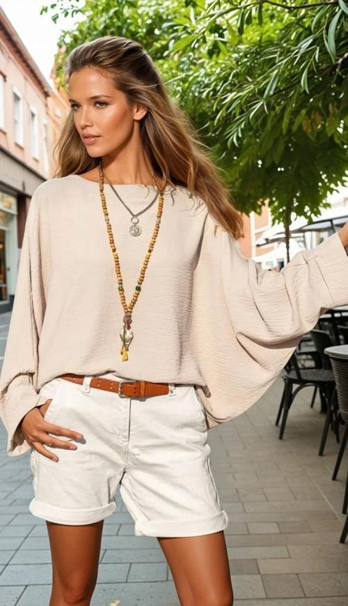 Kadın Yarasa Duble Kol Salaş Ekstra Oversize Rahat Yuvarlak Yaka Bluz  2943220