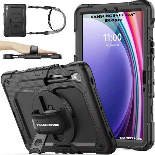 Samsung Galaxy Tab S9 FE 10.9 Inç Tablet Kılıfı Kalemlikli Askılı Tank Silikon Yüksek Koruma Sm-x510