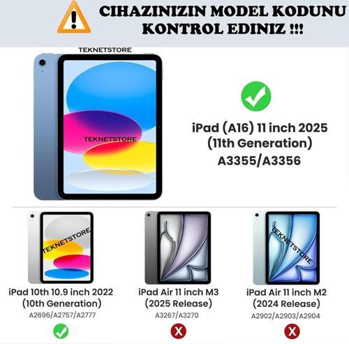 Ipad (A16) 11. Nesil 2025 11 ınç Kılıf Kalem Bölmeli Trifolding Standlı Uyku Modlu Silikon Kapak