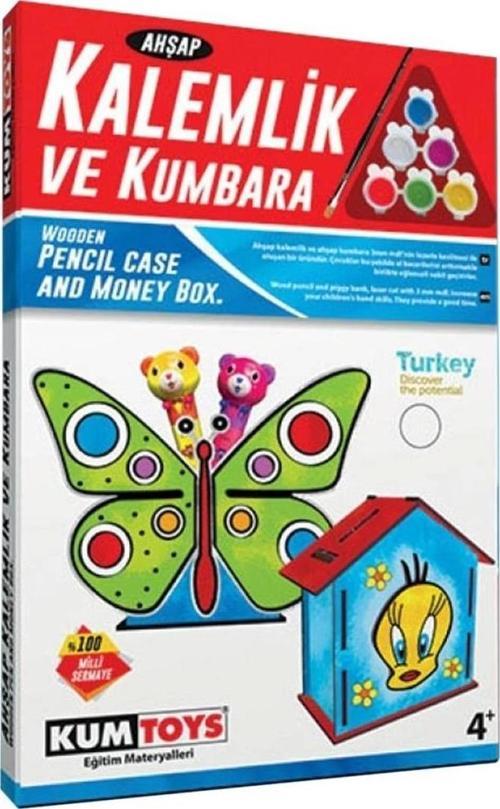 5304 Ahşap Kalemlik ve Kumbara Seti
