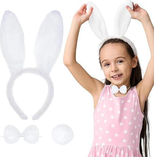 Nessiworld Beyaz Tavşan Kostüm Seti – Taç, Papyon, Kuyruk (12’li Paket)