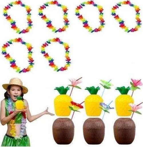 Nessiworld Tropikal Hawaii Parti Malzemeleri – Kolye, Pipet, Bardak Seti