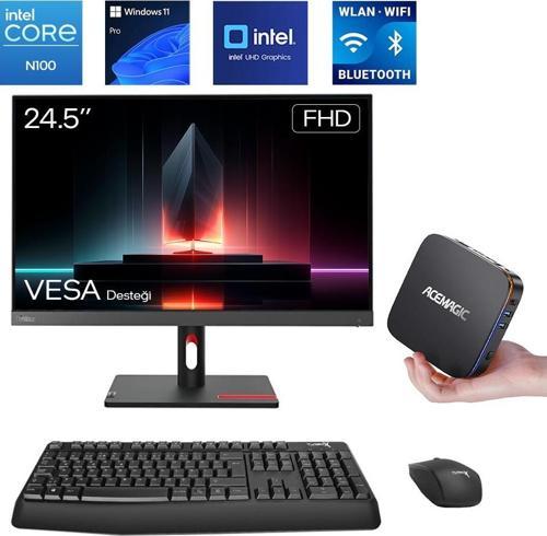 Acemagic AK1 PLUS Intel N100 16GB DDR4 512GB NVMe SSD 24.5 inç FHD VESA Monitör Win11 PRO Mini PC