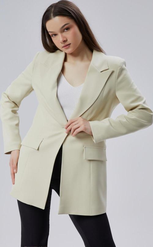 Bej Kruvaze Uzun Blazer Ceket