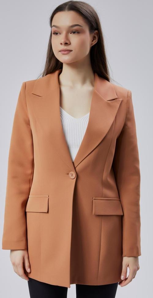 Açık Kahverengi Kruvaze Uzun Blazer Ceket