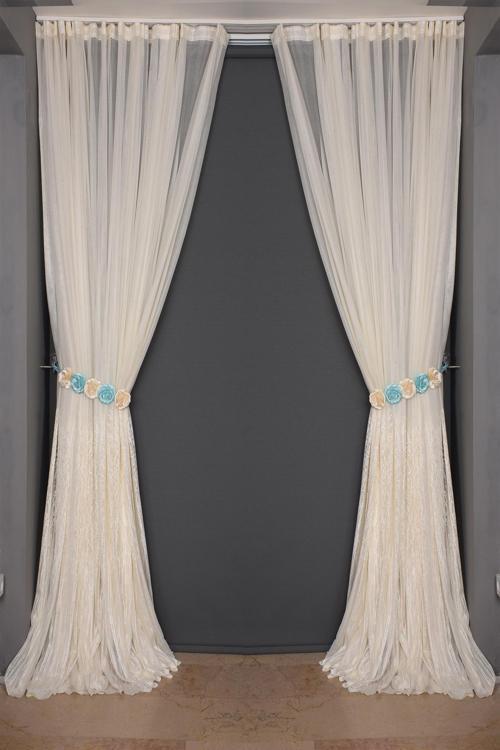 SELVİ DESEN KREM RENK TEK KANAT Hazır dikilmiş Pileli Fon Perde 300*260 cm