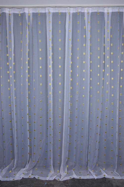 TERGAL FISTIK YEŞİLİ KARELİ BEYAZ RENK TEK KANAT Hazır Dikilmiş Pileli Fon Perde 300*260 Cm