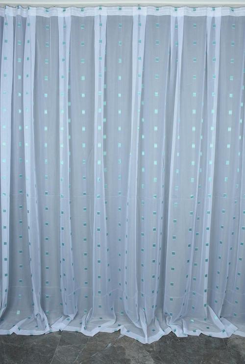 TERGAL YEŞİL KARELİ BEYAZ RENK TEK KANAT Hazır Dikilmiş Pileli Fon Perde 300*260 Cm