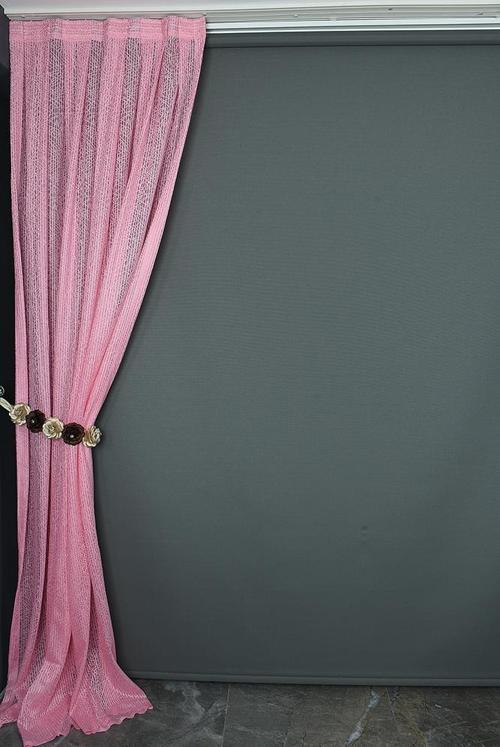 ÇİZGİLİ MODEL PEMBE RENK TEK KANAT Hazır dikilmiş Pileli Fon Perde 75*260 cm
