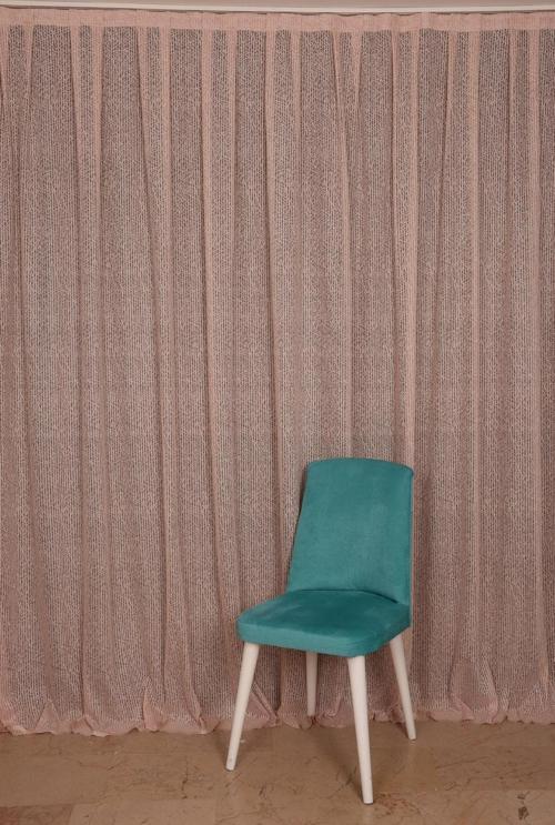 ÇİZGİLİ MODEL PUDRA RENK TEK KANAT Hazır dikilmiş Pileli Fon Perde 300*260 cm