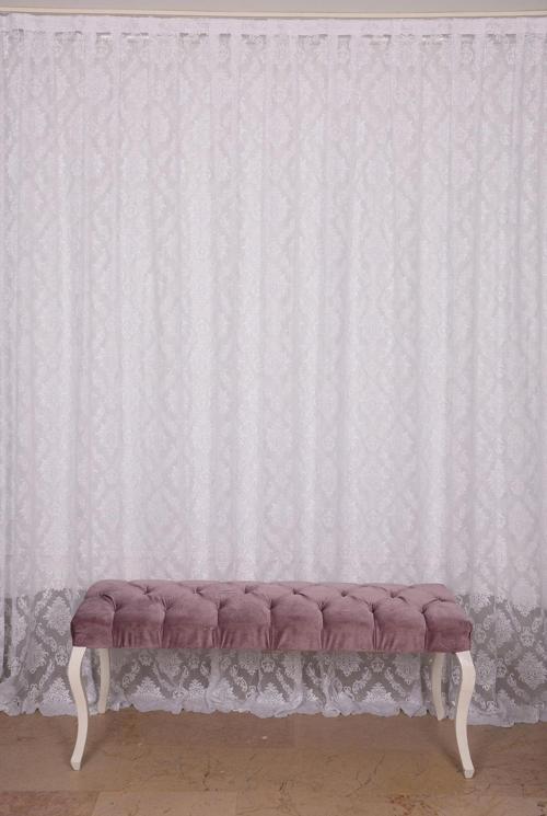 DAMAKS KIRIK BEYAZ  RENK TEK KANAT Hazır dikilmiş Pileli Fon Perde 300*260 cm