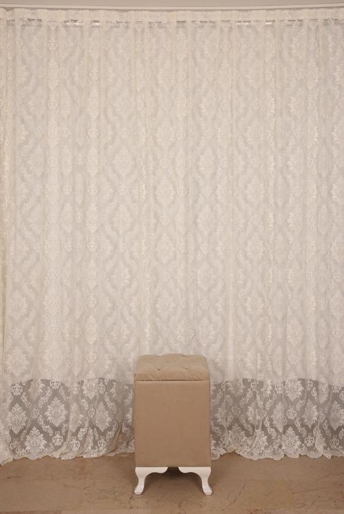 DAMAKS KREM  RENK TEK KANAT Hazır dikilmiş Pileli Fon Perde 300*260 cm