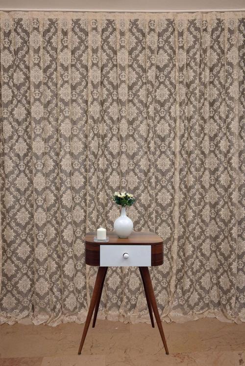 DAMAKS VİZON  RENK TEK KANAT Hazır dikilmiş Pileli Fon Perde 300*260 cm