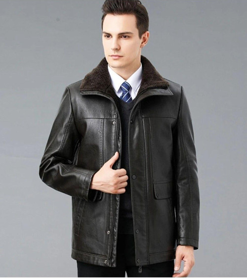 Hakiki Deri İçi Kürk Yakası Entegreli Kürk Mont Kaban