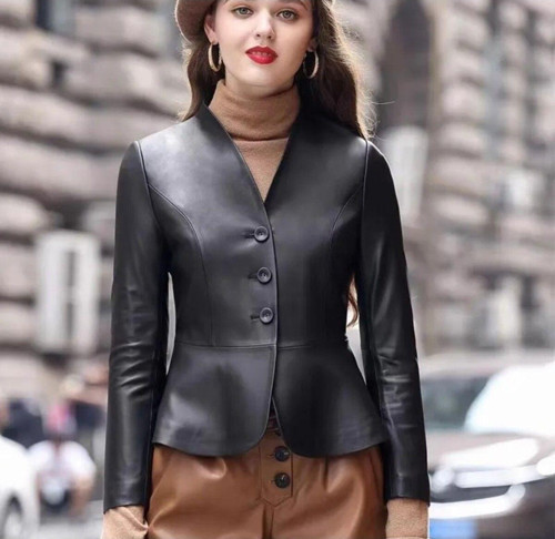 Kadın Hakiki Deri Slim Fit Ceket