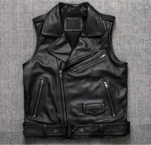 Kuzu Derisi Motorcu Tarzı Biker Yelek Siyah Renk