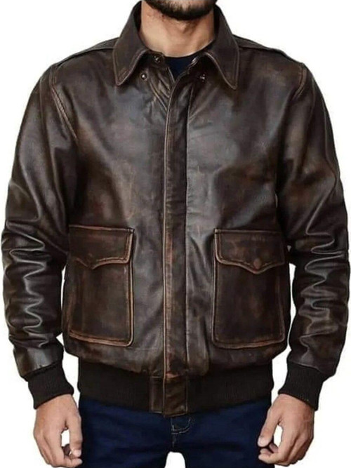 Prof Model Eskitme Gömlek Yaka Pilot Mont Hakiki Koyun Derisi Kahverengi