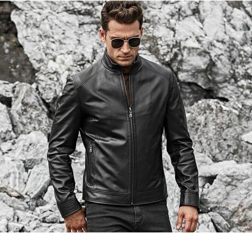 Dik Yaka Hakiki Deri Düz Mont