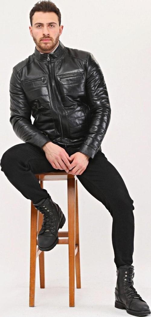 Hakiki Deri Şişme Tarzı Mont Siyah Renk