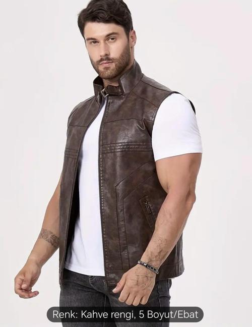 Uzun Hakim Yaka Regular Fit Hakiki Deri Yelek