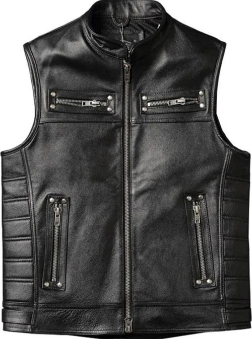 Motorcu Yelek Siyah Kuzu Derisi