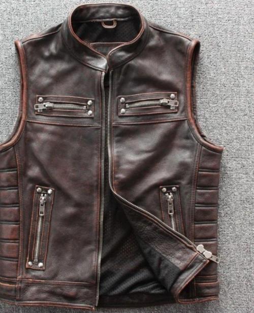 Motorcu Yelek Eskitme Hakiki Deri