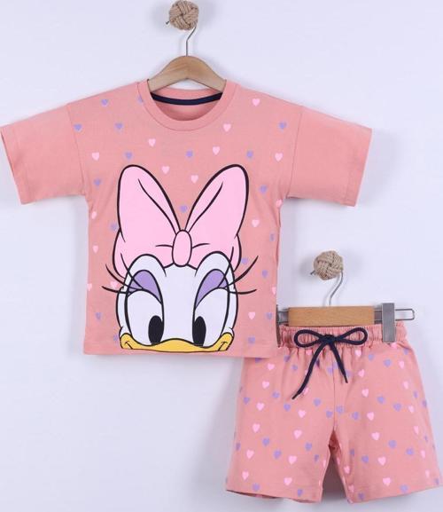 Kalp Baskılı Kız Çocuk T-Shirt Şort Takım 3/6 yaş
