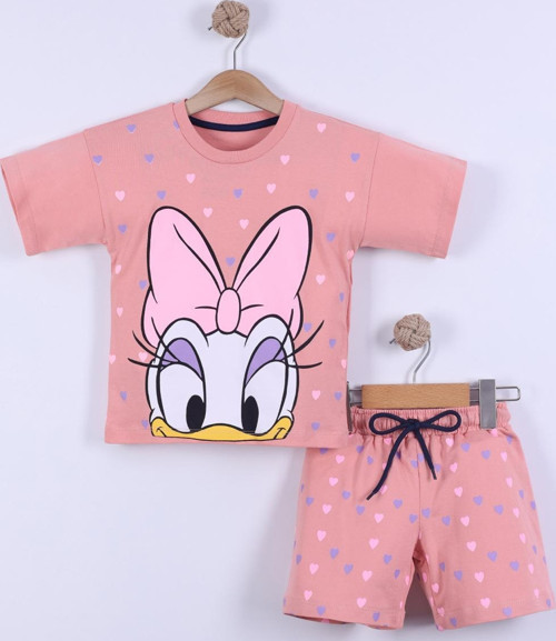 Kalp Baskılı Kız Çocuk T-Shirt Şort Takım 3/6 yaş