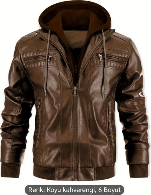 Kapüşonlu Hakiki Deri Dikiş Ve Ribana Detaylı Mont