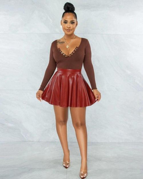 Kloş Suni Deri Etek Orta Boy